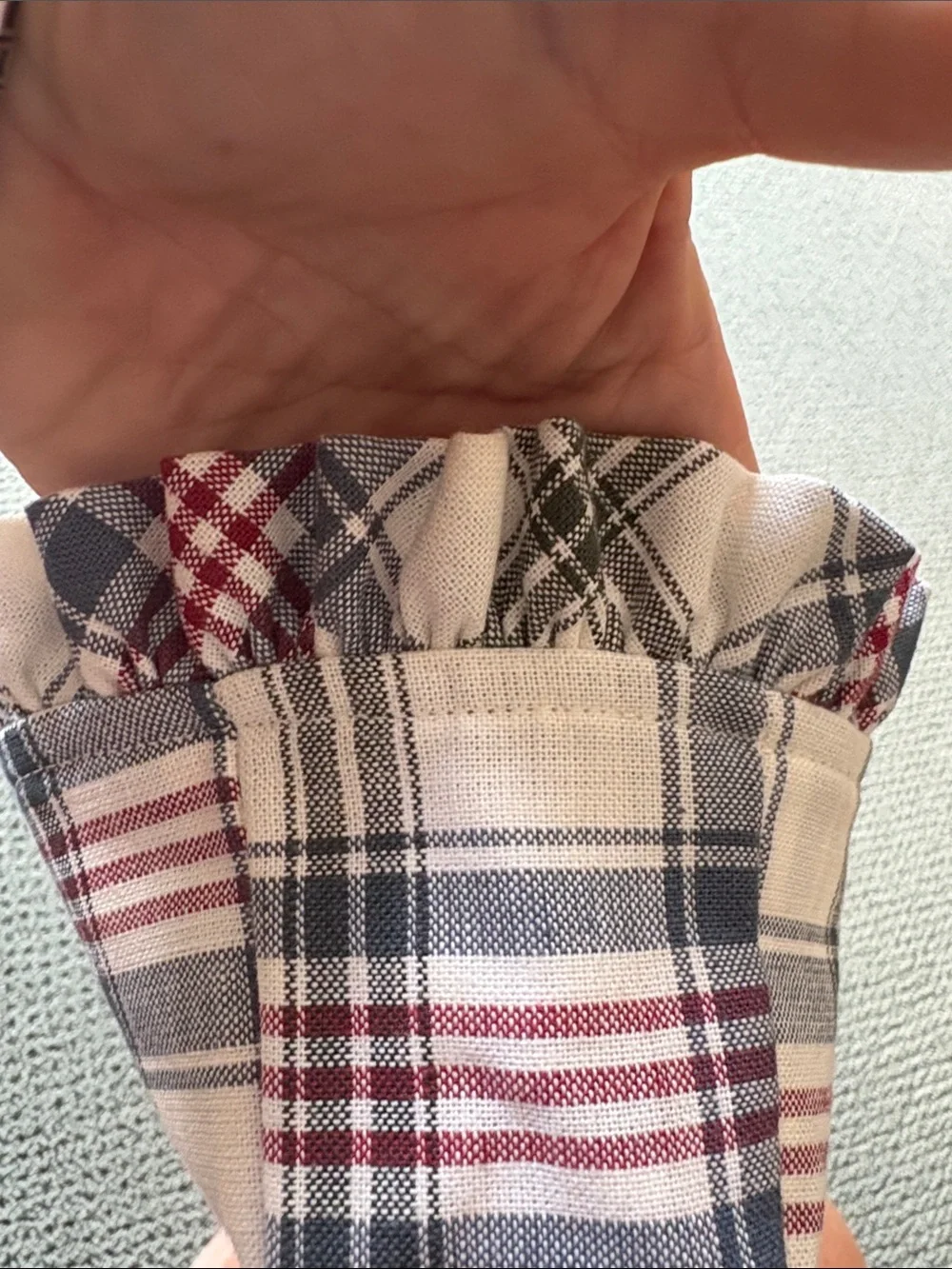 Longaberger Market Day Plaid small  basket liner 4.5” x 2.5” x 2.5 high +ruffle